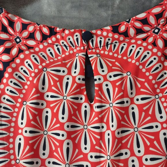 INC Womens Sleeveless Keyhole Tunic Top M Navy Red Geometric Stretch Embellished - Picture 3 of 10